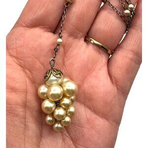 Vintage Cluster Grapes Faux Pearls Victorian Style Necklace